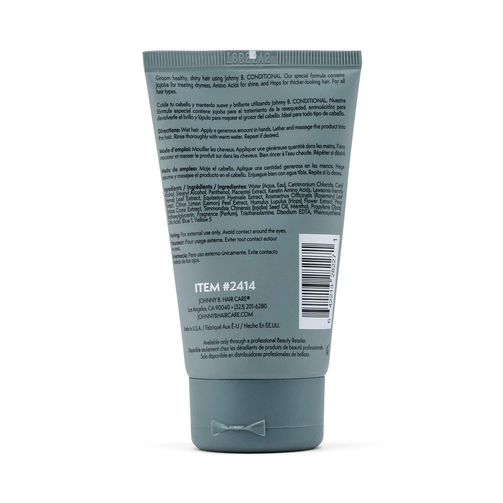 Johnny B. conditioner bottle cap close-up highlighting easy-squeeze application