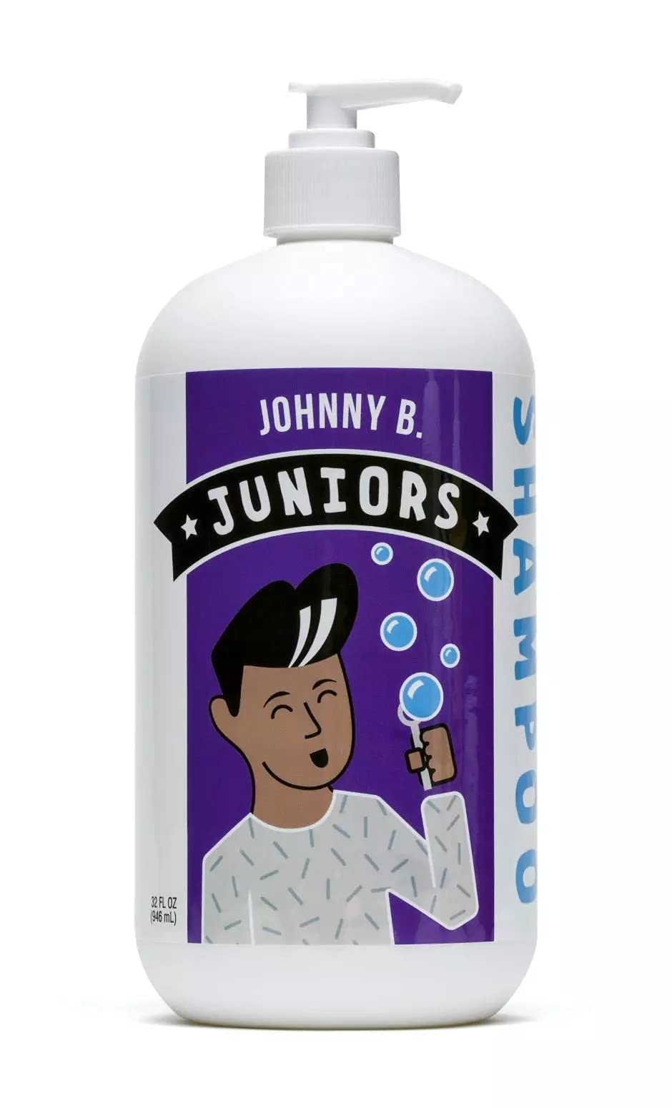 Johnny B. Juniors bottle front view highlights gentle, berry-scented shampoo and body wash.