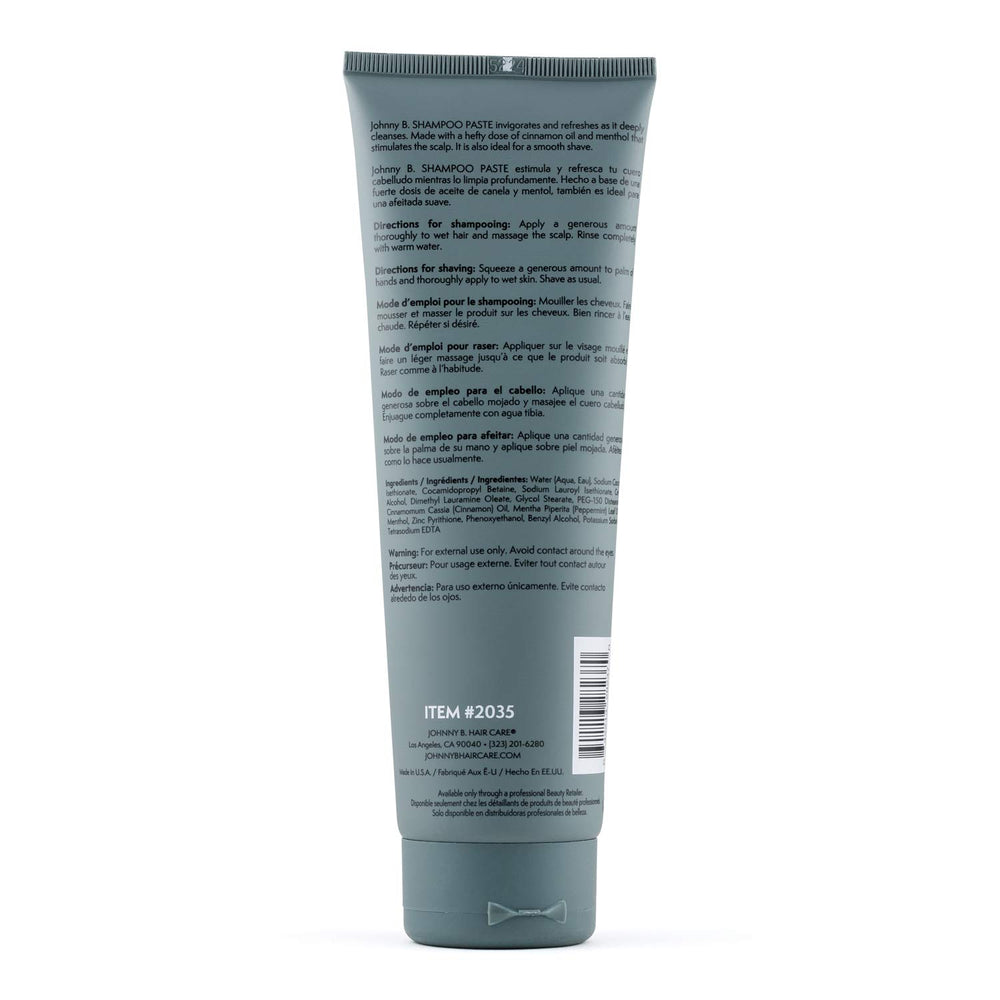 Johnny B. Shampoo Paste prepares skin for shaving with smooth glide.
