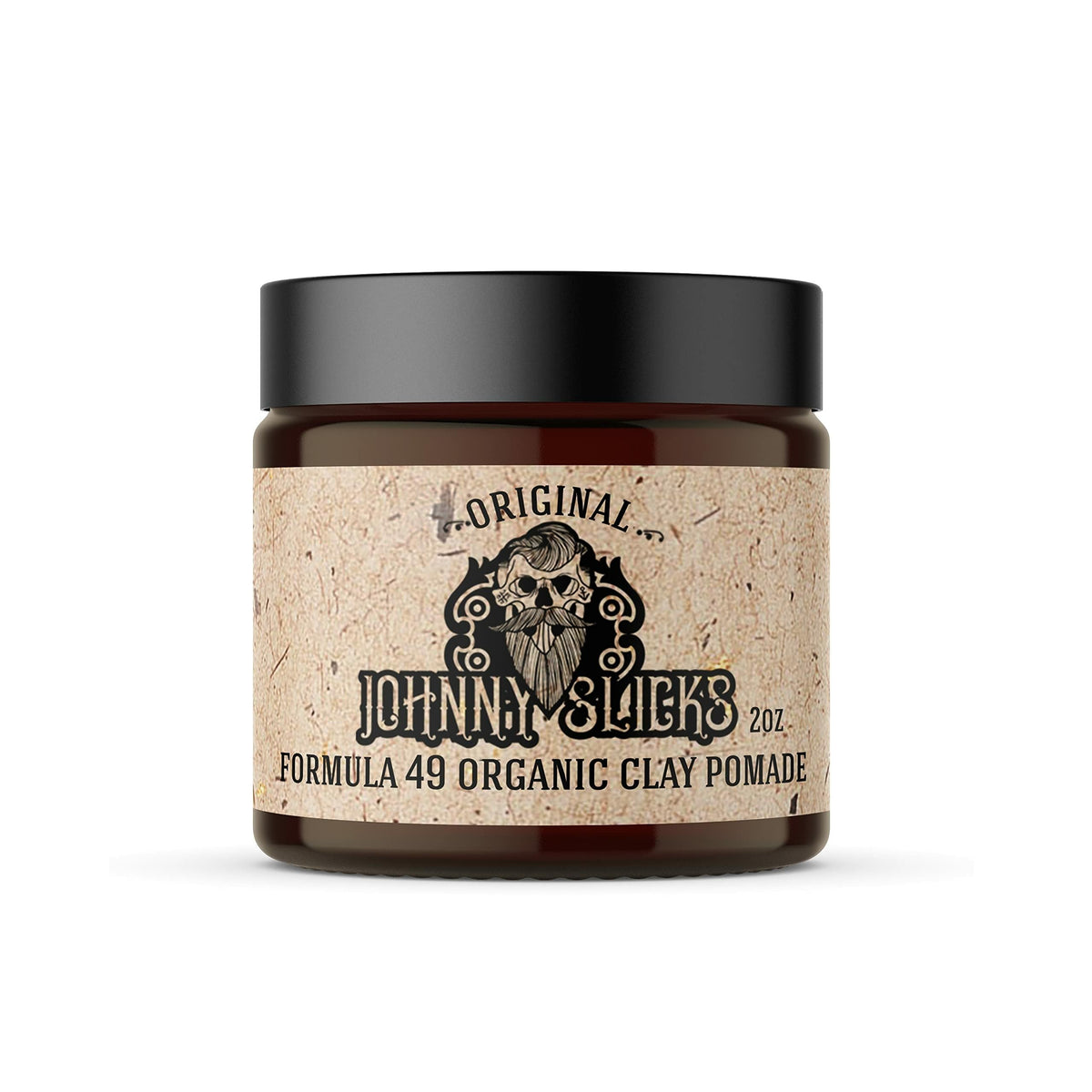 Johnny Slicks Formula 49 clay pomade bottle for confident styling.