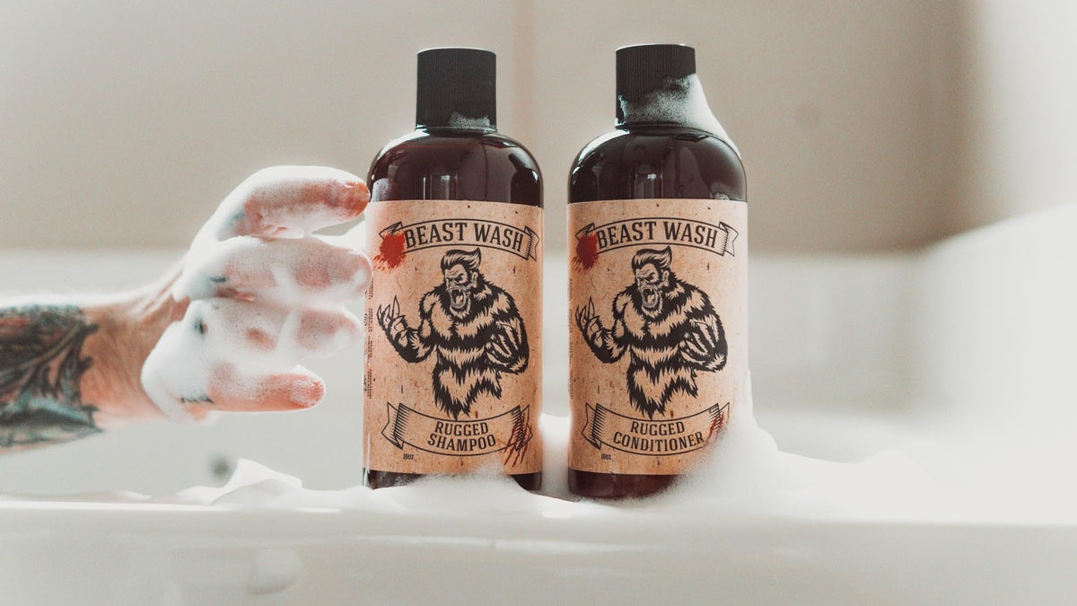 Johnny Slicks shampoo bottle featuring aloe and vitamin E for gentle cleansing.