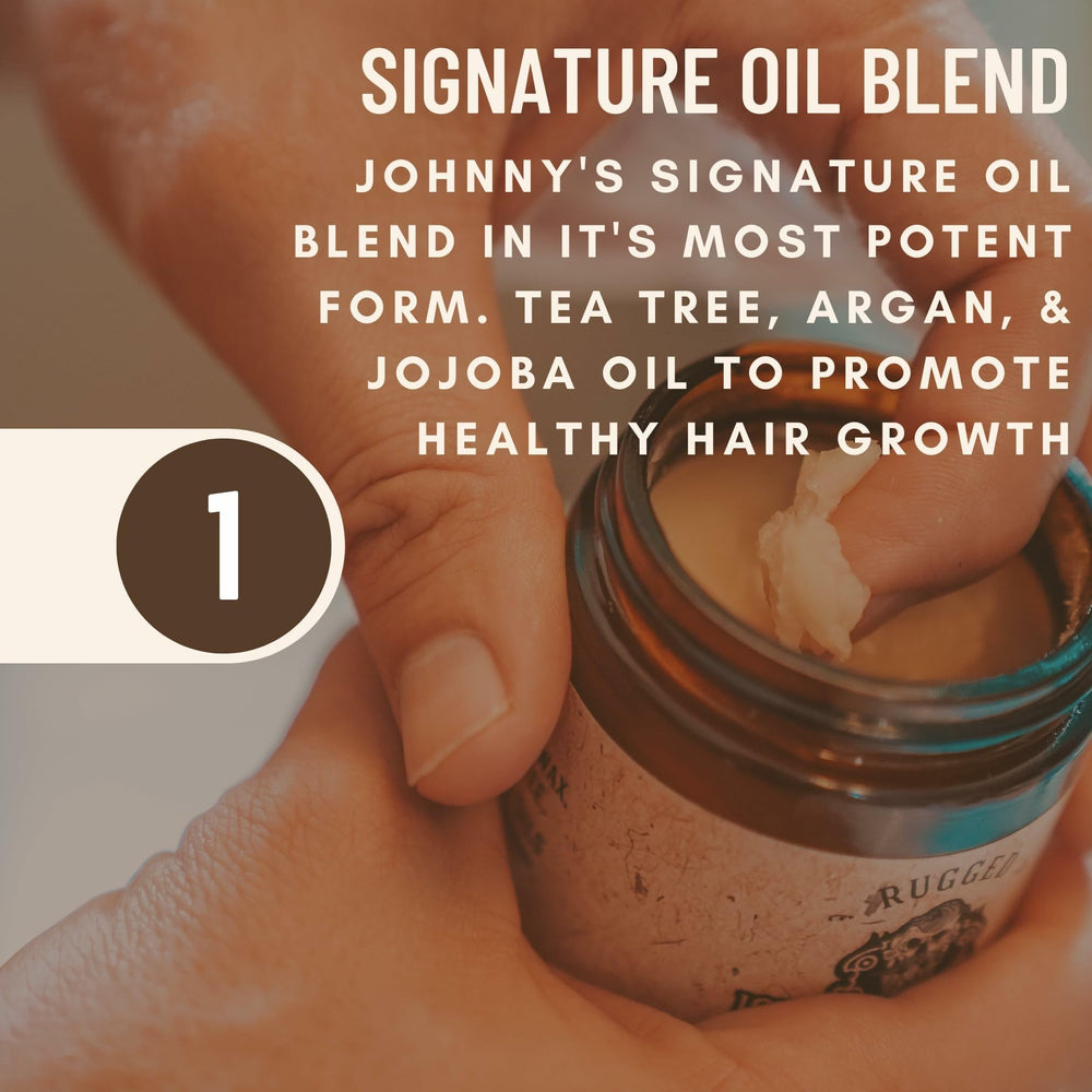 Scoop and apply Johnny Slicks Pomade for controlled, versatile styling