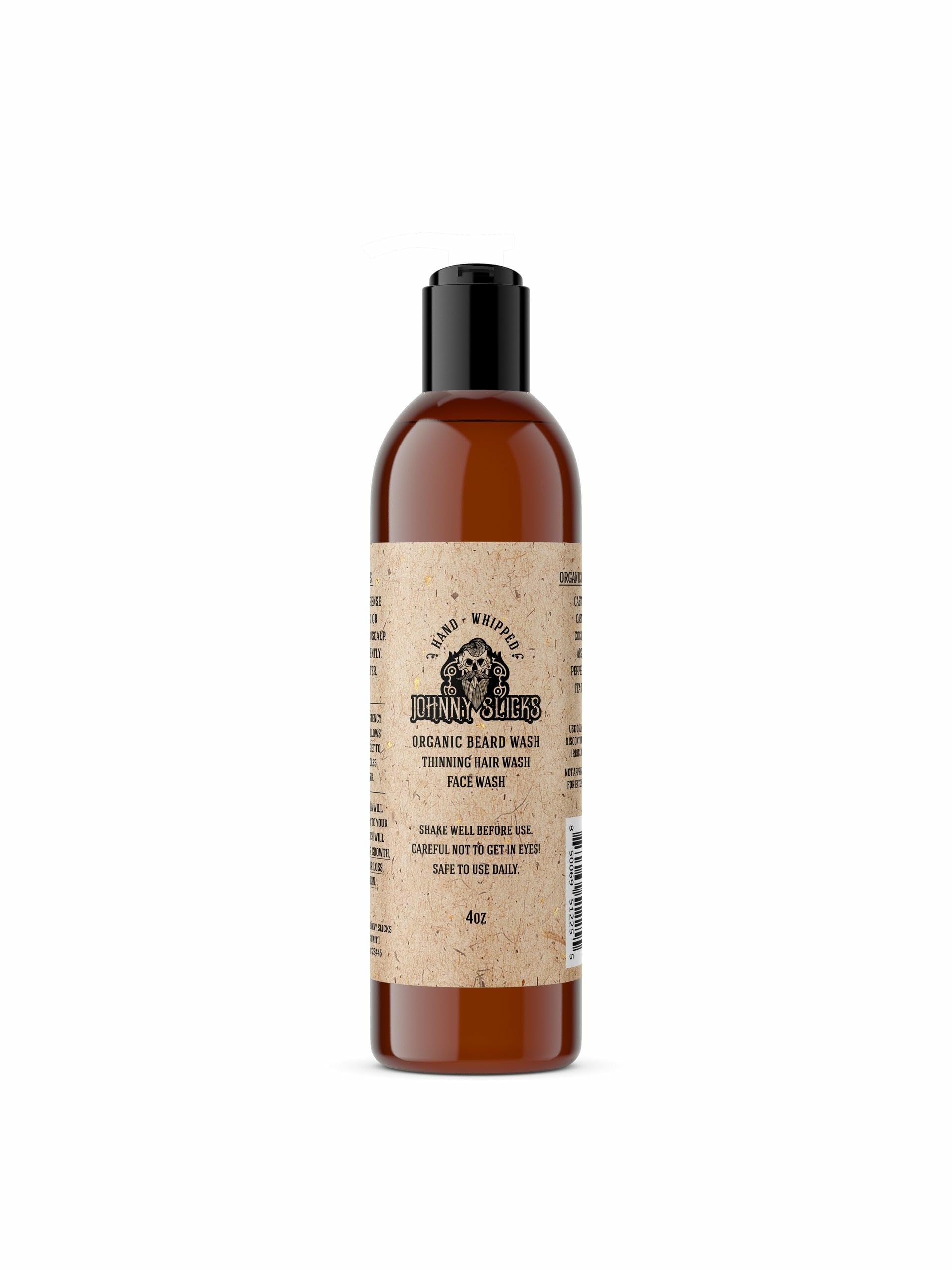 Johnny Slicks beard wash bottle with tea tree and peppermint for refreshing cleansing.