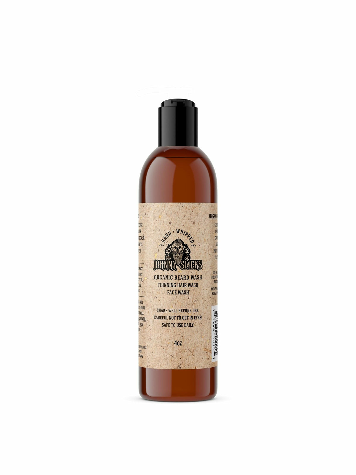Johnny Slicks beard wash bottle with tea tree and peppermint for refreshing cleansing.