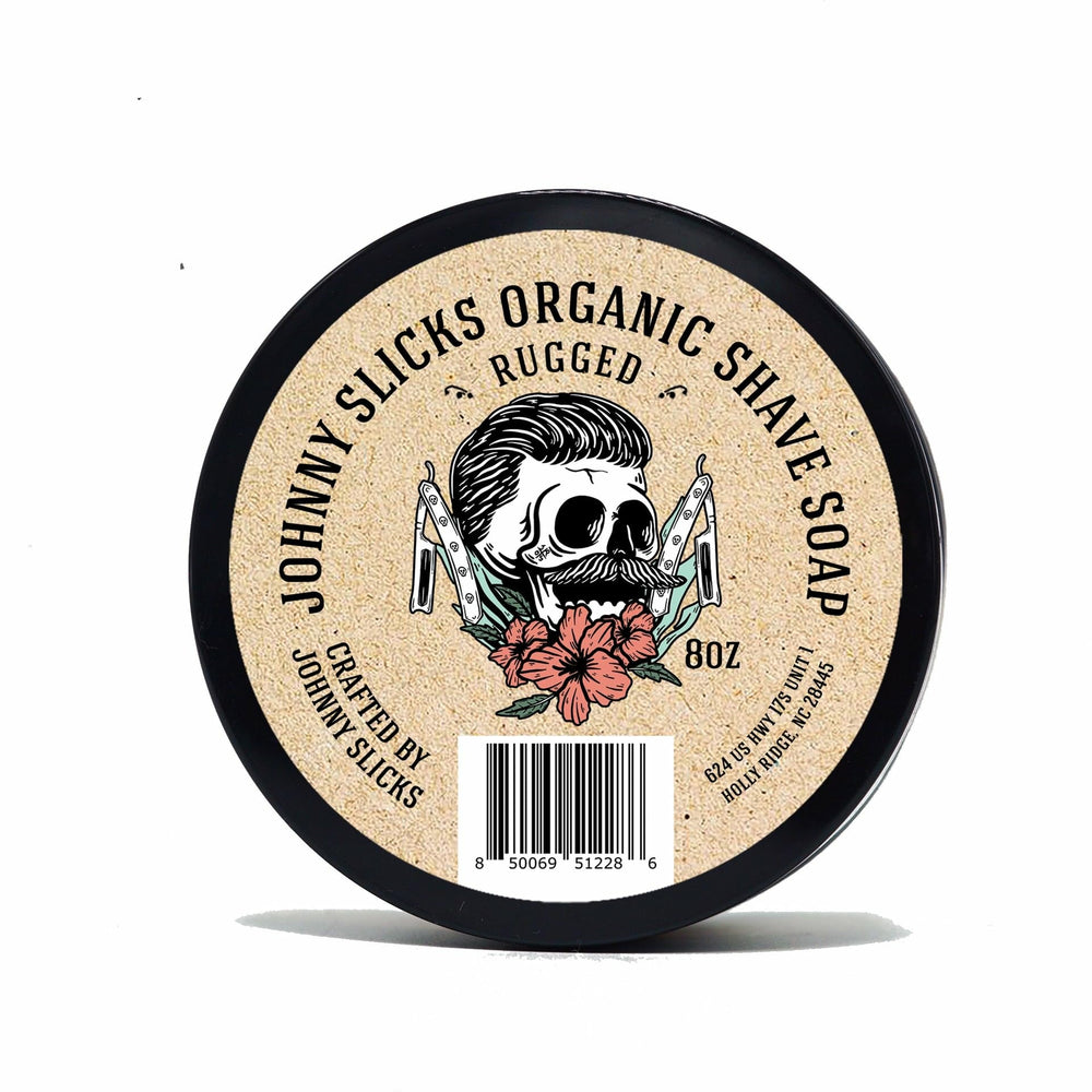 Johnny Slicks Shave Soap with rugged scent lathers smoothly for a comfortable, close shave and skin protection