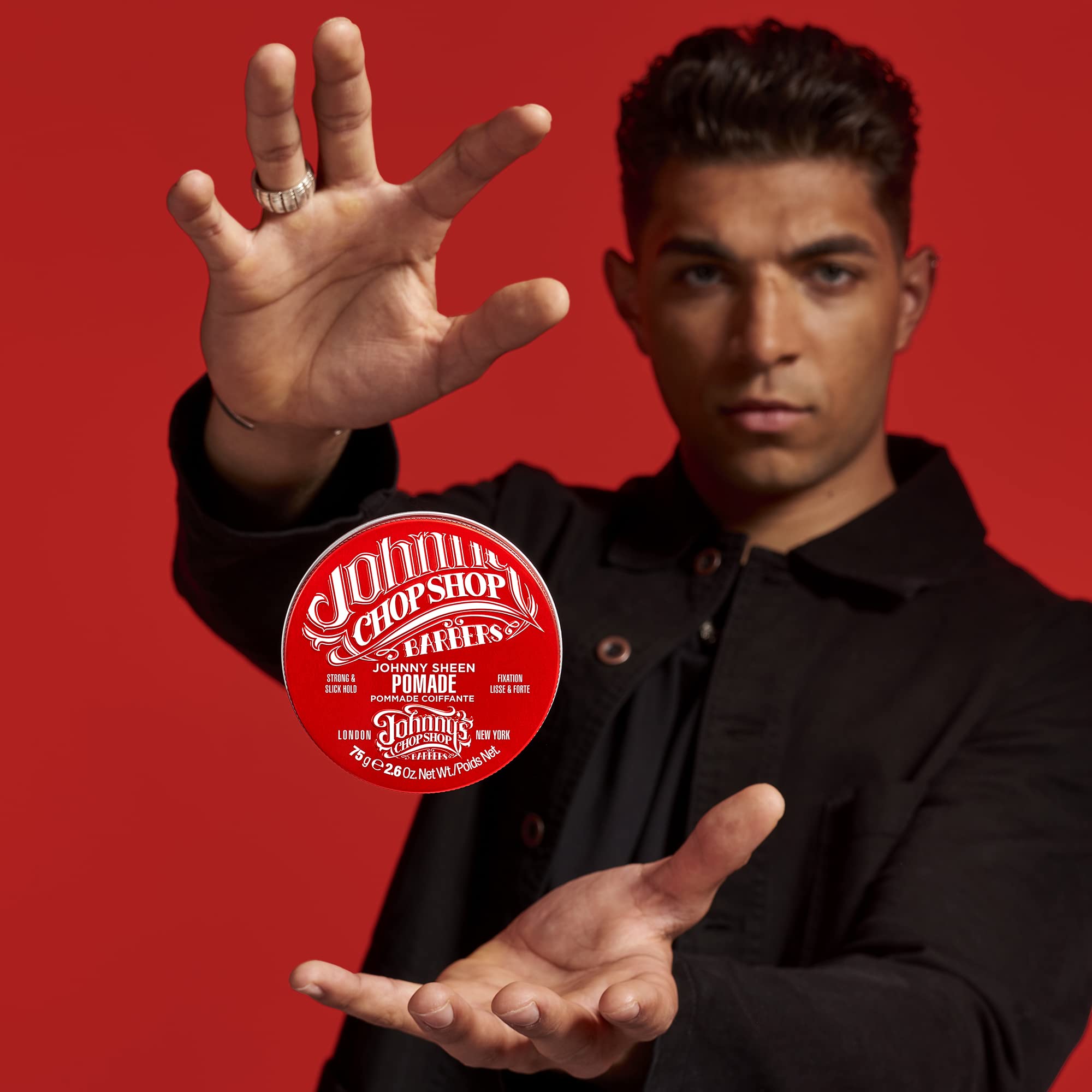 Johnny's Chop Shop hair style shot demonstrates versatile hold for vintage looks.