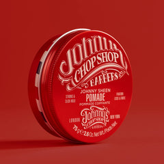 Johnny's Chop Shop Johnny Sheen pomade swatch shows texture and glossy finish.