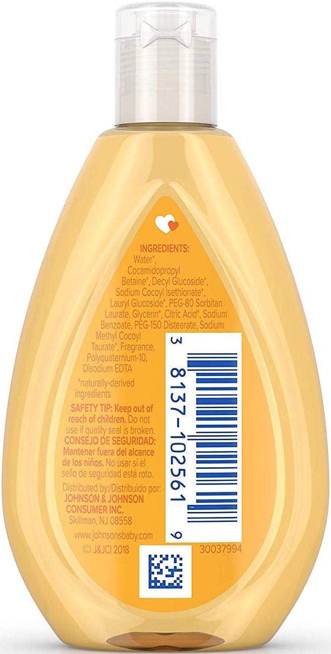 Johnson's Baby Shampoo travel-size bottle pour; mild formula ideal for gentle bath time.