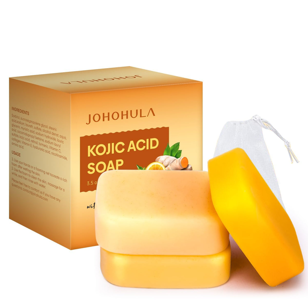 Johohula Kojic Acid soap bar image 1 shows smooth texture supporting an even skin tone.