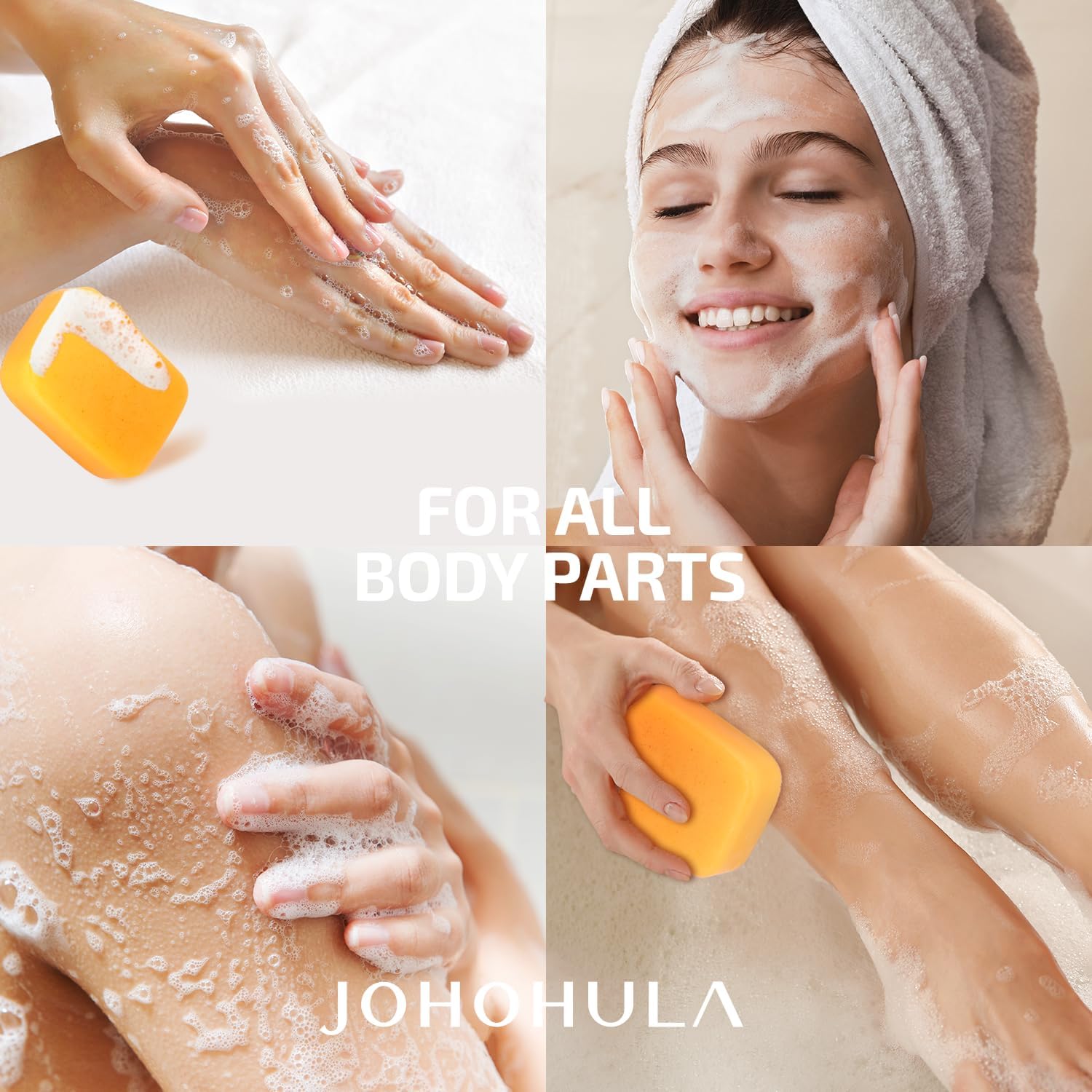 Johohula soap closeup highlights retinol and vitamin E for nourishing skin.