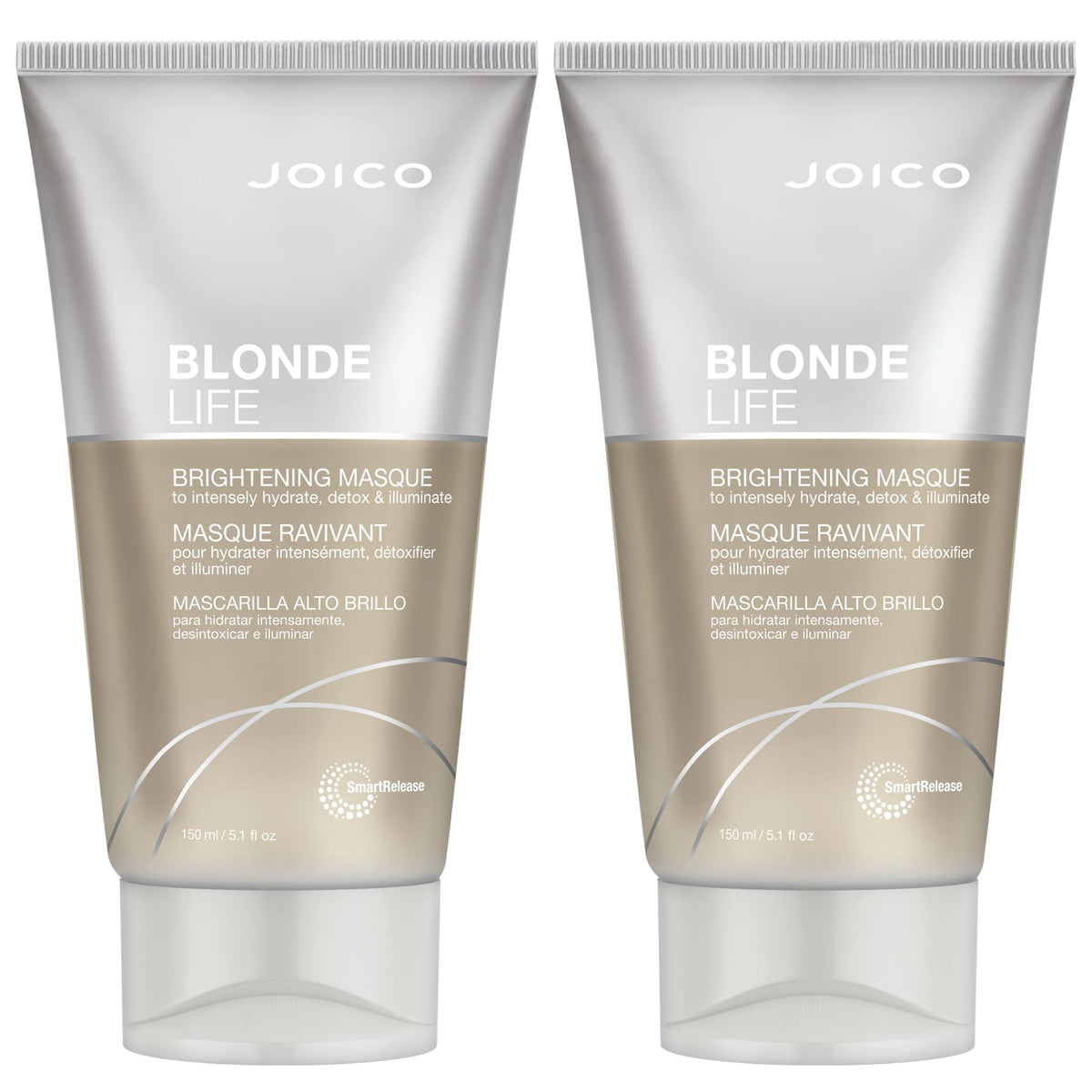 Joico Blonde Life Brightening Masque bottle displaying instant hydration for pale strands