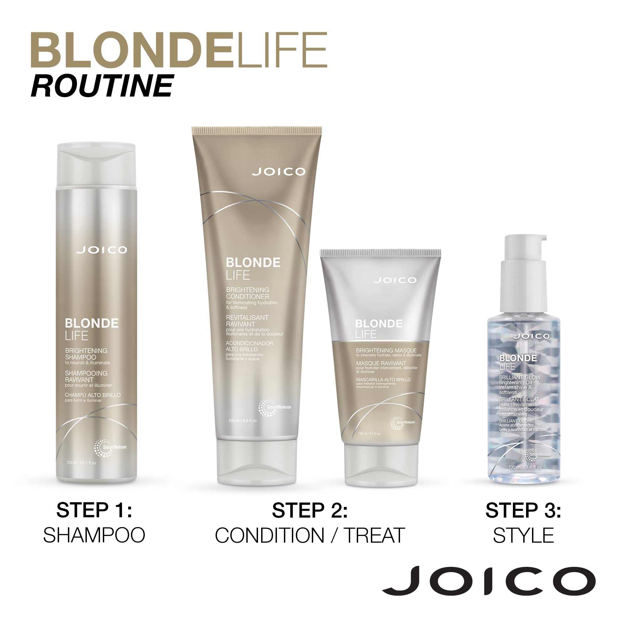 Joico hair after use with bright, softened strands and improved manageability