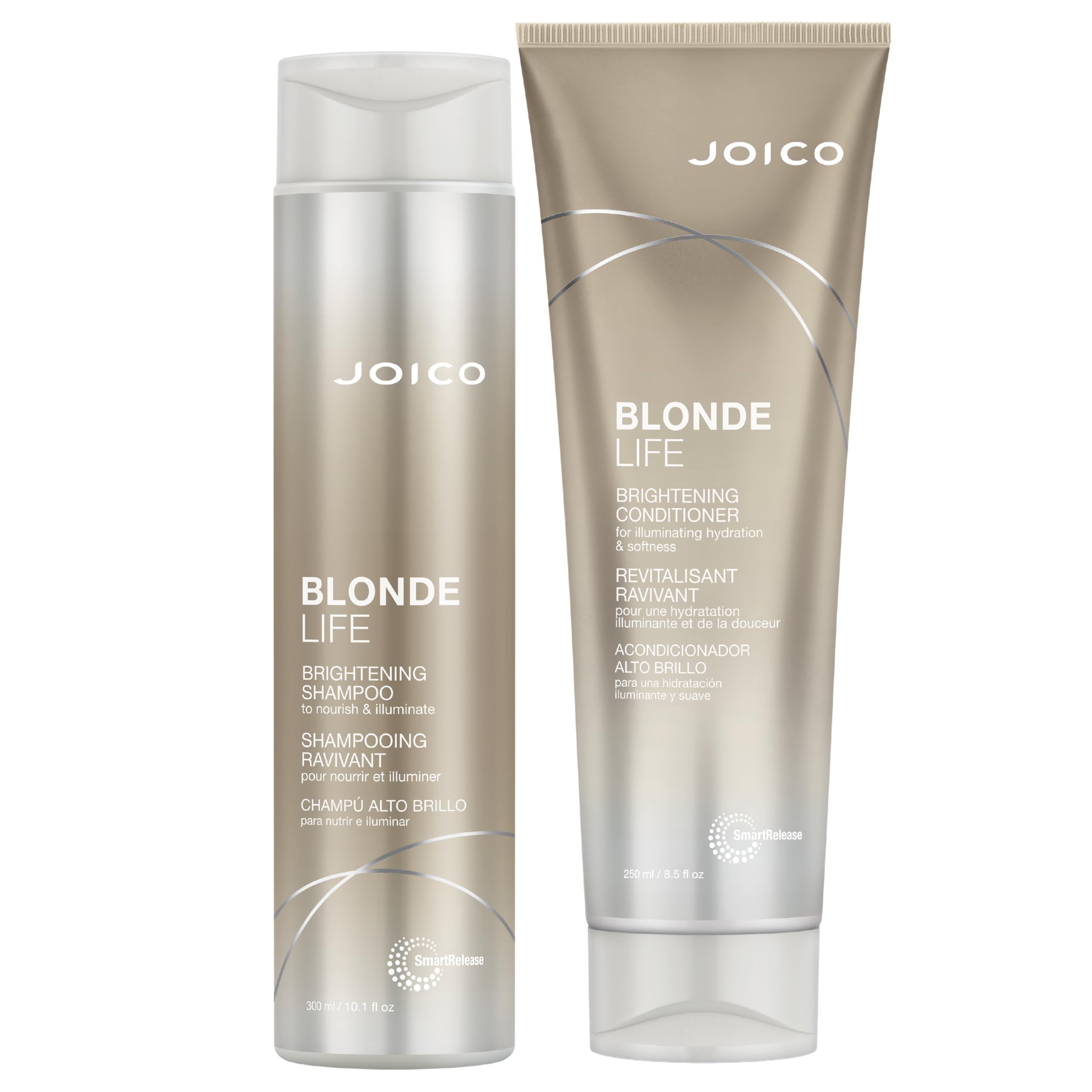 Joico Blonde Life brightening shampoo bottle front showing packaging and brightening promise.