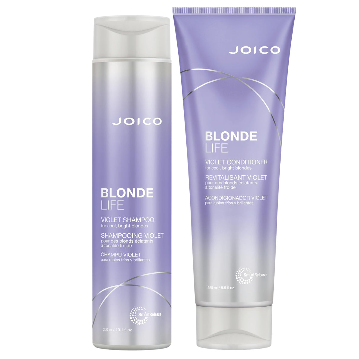 Joico Blonde Life Shampoo bottle close-up with violet formula neutralizing brassiness