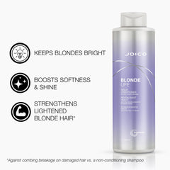 Joico Blonde Life shampoo lather closeup emphasizing rich cleansing for fragile blonde hair