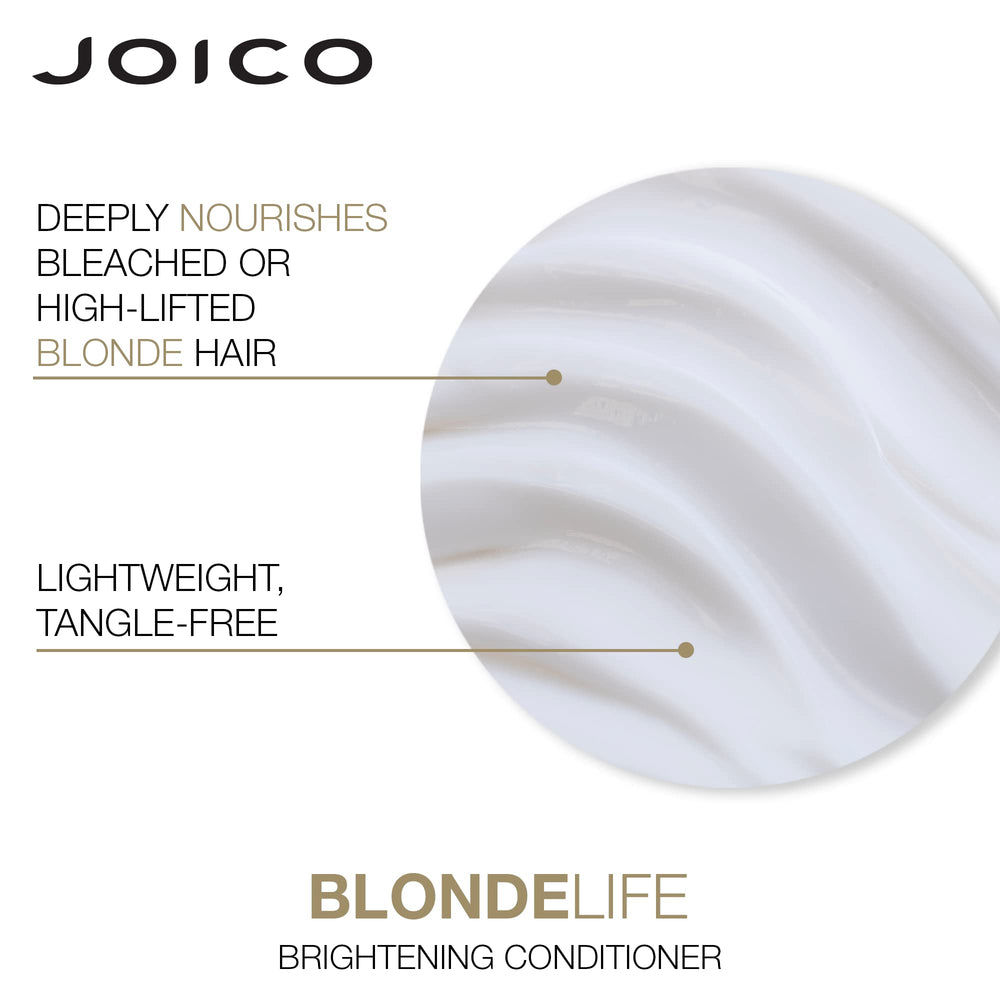 Joico Blonde Life after-use glow on sunlit blonde strands.