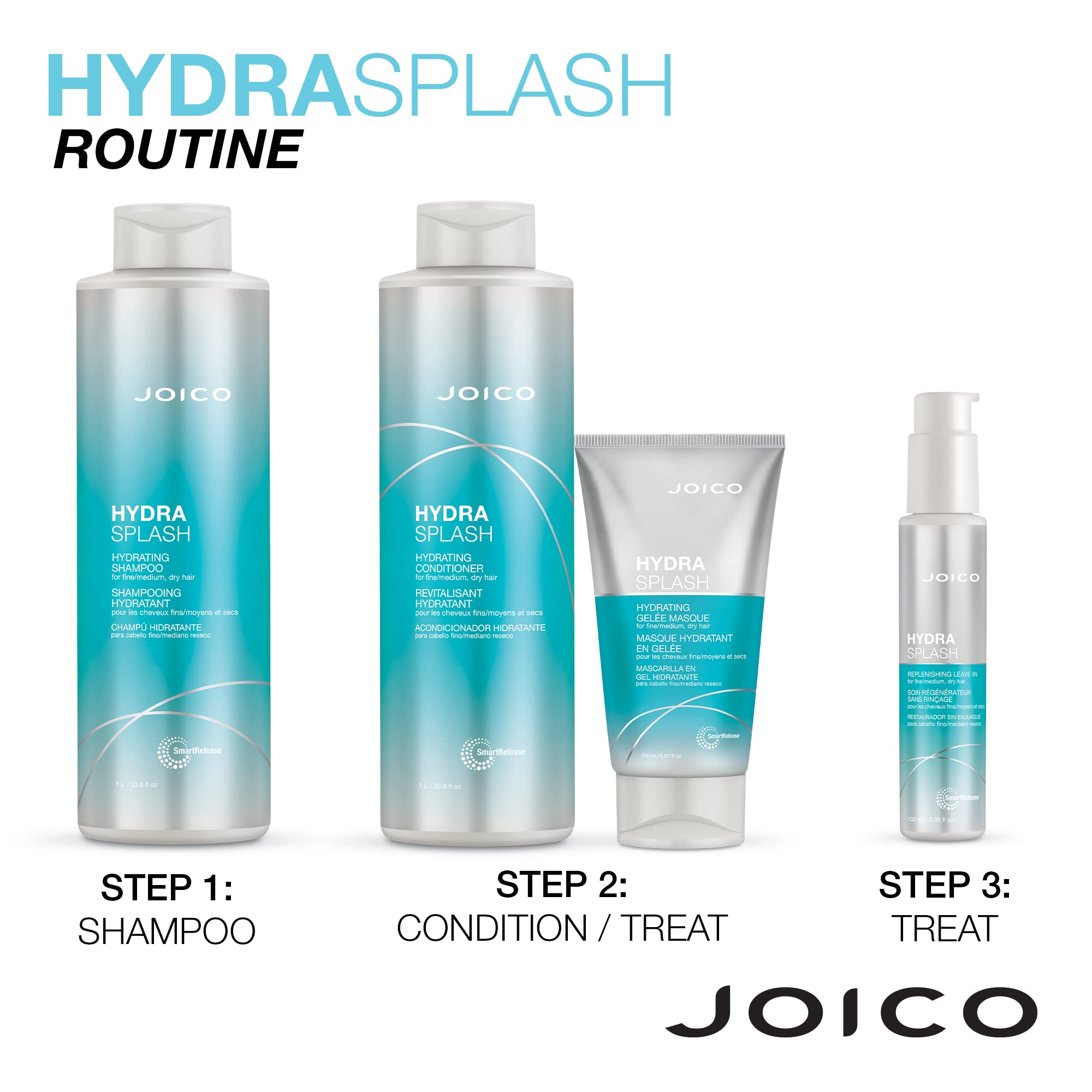 Joico HydraSplash brand story bottle highlights healthy hair promise.