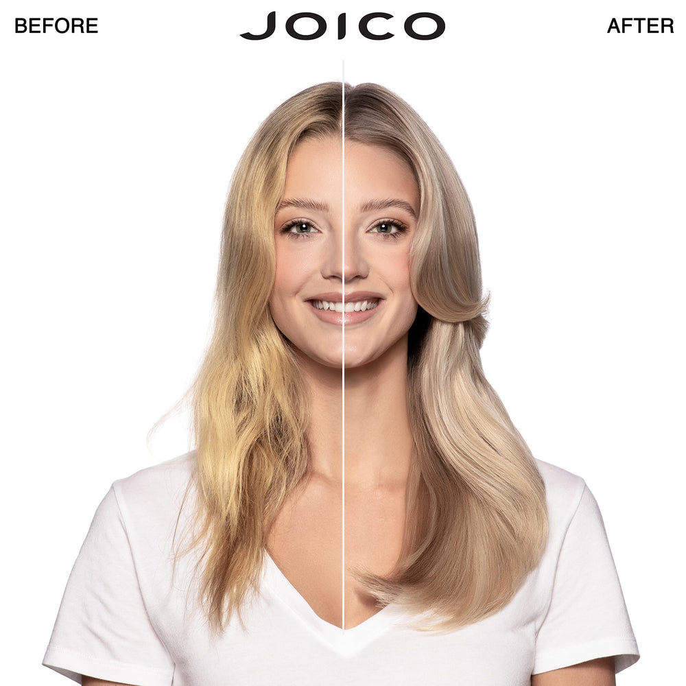 Joico Color Balance Purple Conditioner bottle demonstrates nourishing care and yellow tone neutralization