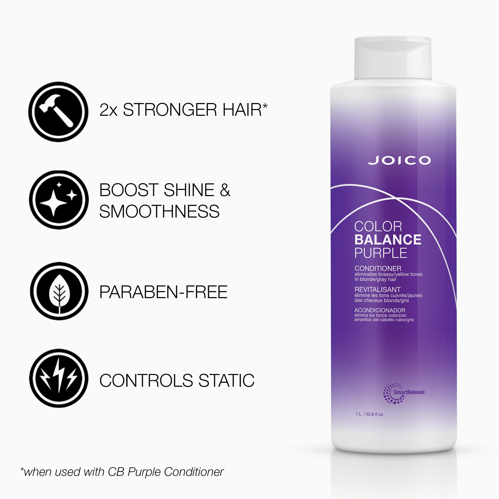 Purple Conditioner dispense shot from Joico shows creamy texture ready to apply