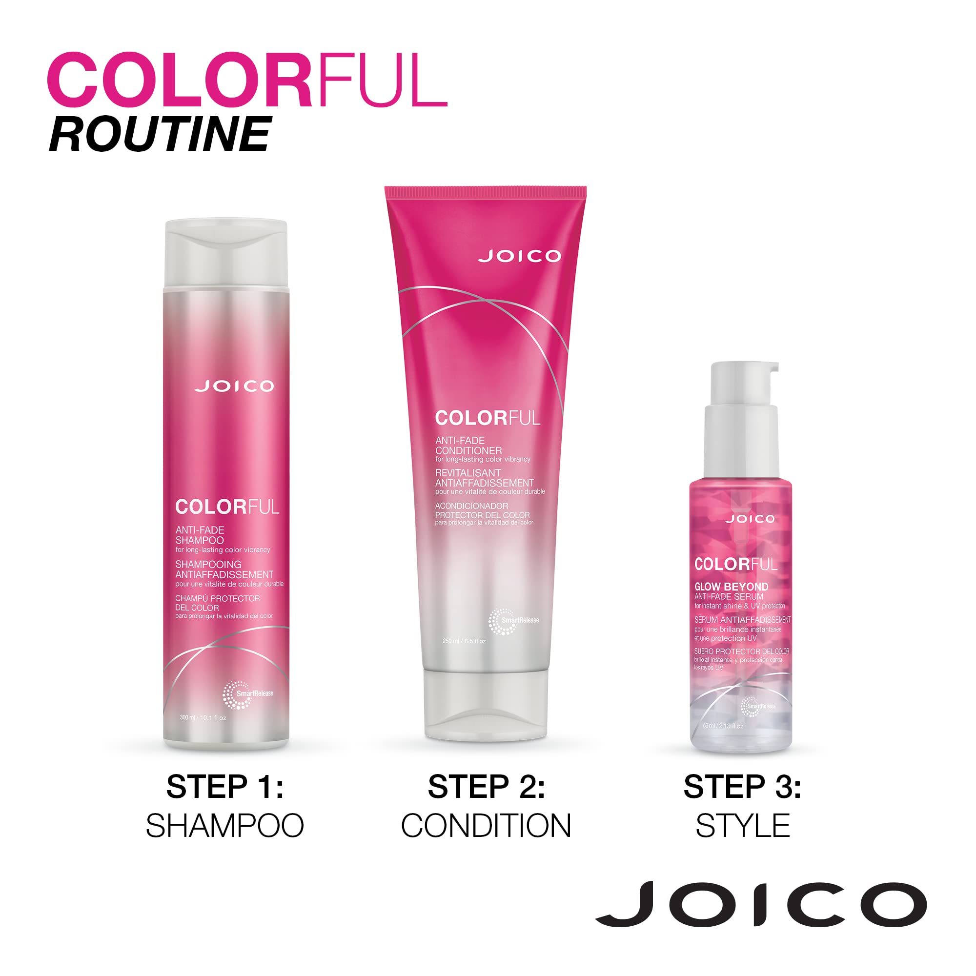 Close-up of Joico Anti-Fade Conditioner showing instant detangling capability
