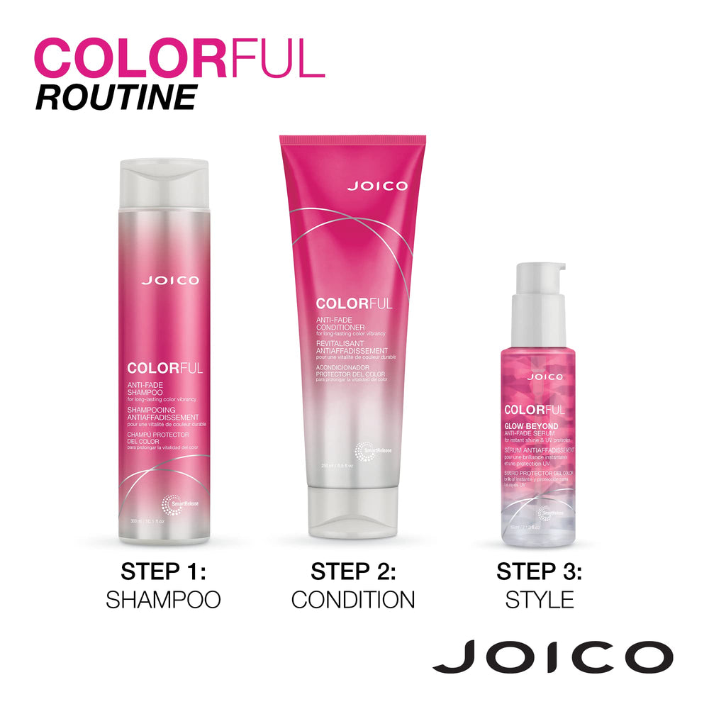 Close-up of Joico Anti-Fade Conditioner showing instant detangling capability
