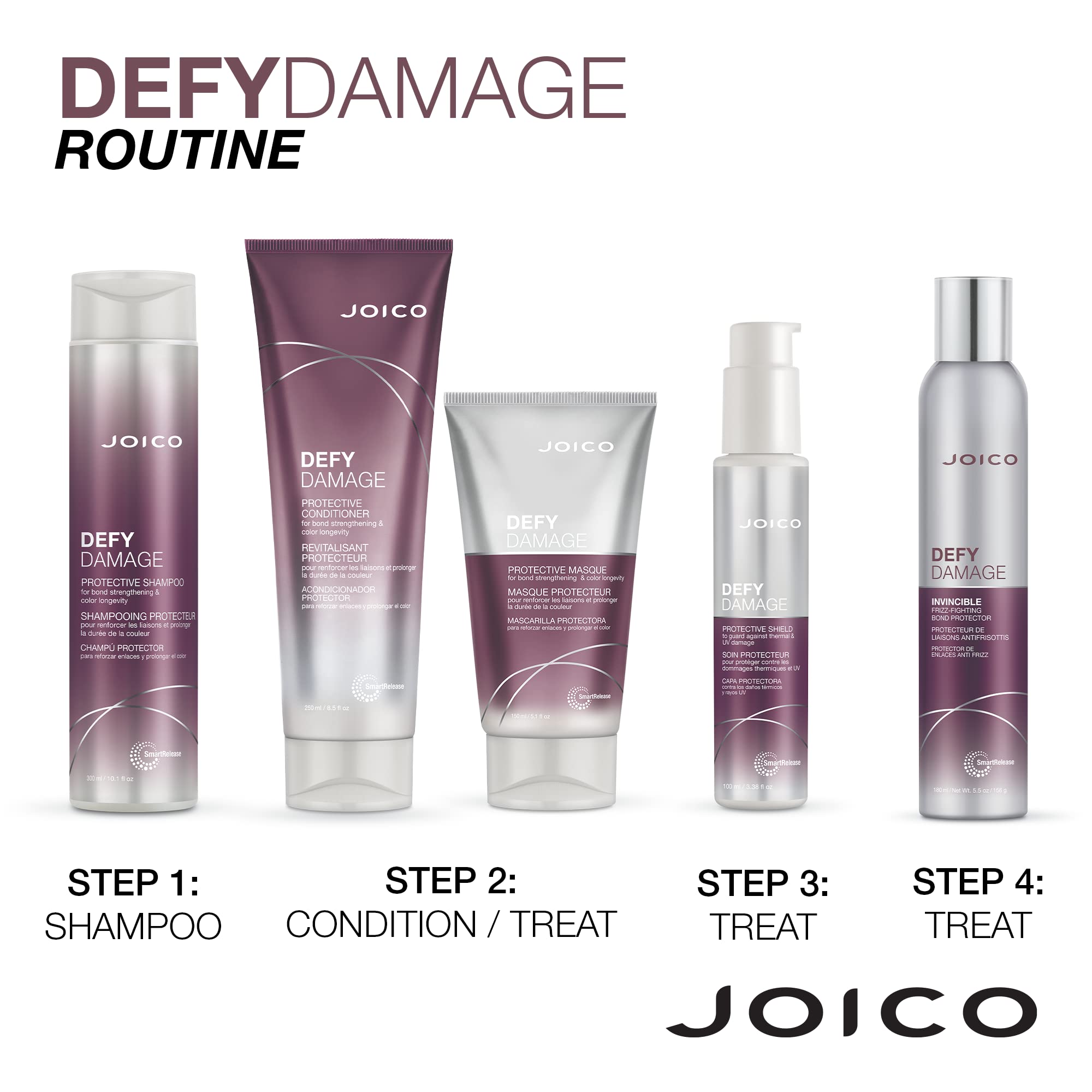 Joico Defy Damage bathroom scene with finished gloss and shine.