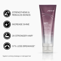 Close-up of Joico Defy Damage conditioner applying to smooth hair.