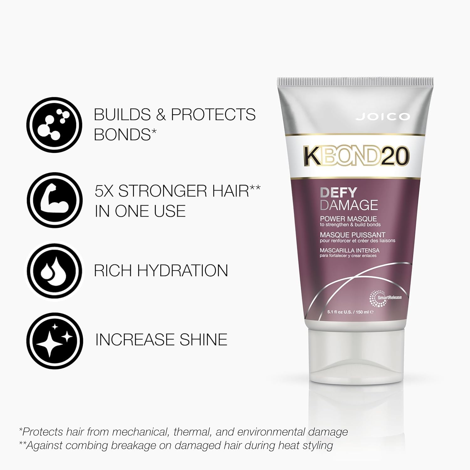 Joico Defy Damage KBOND20 Power Masque ingredients closeup with keratin and oat peptide.