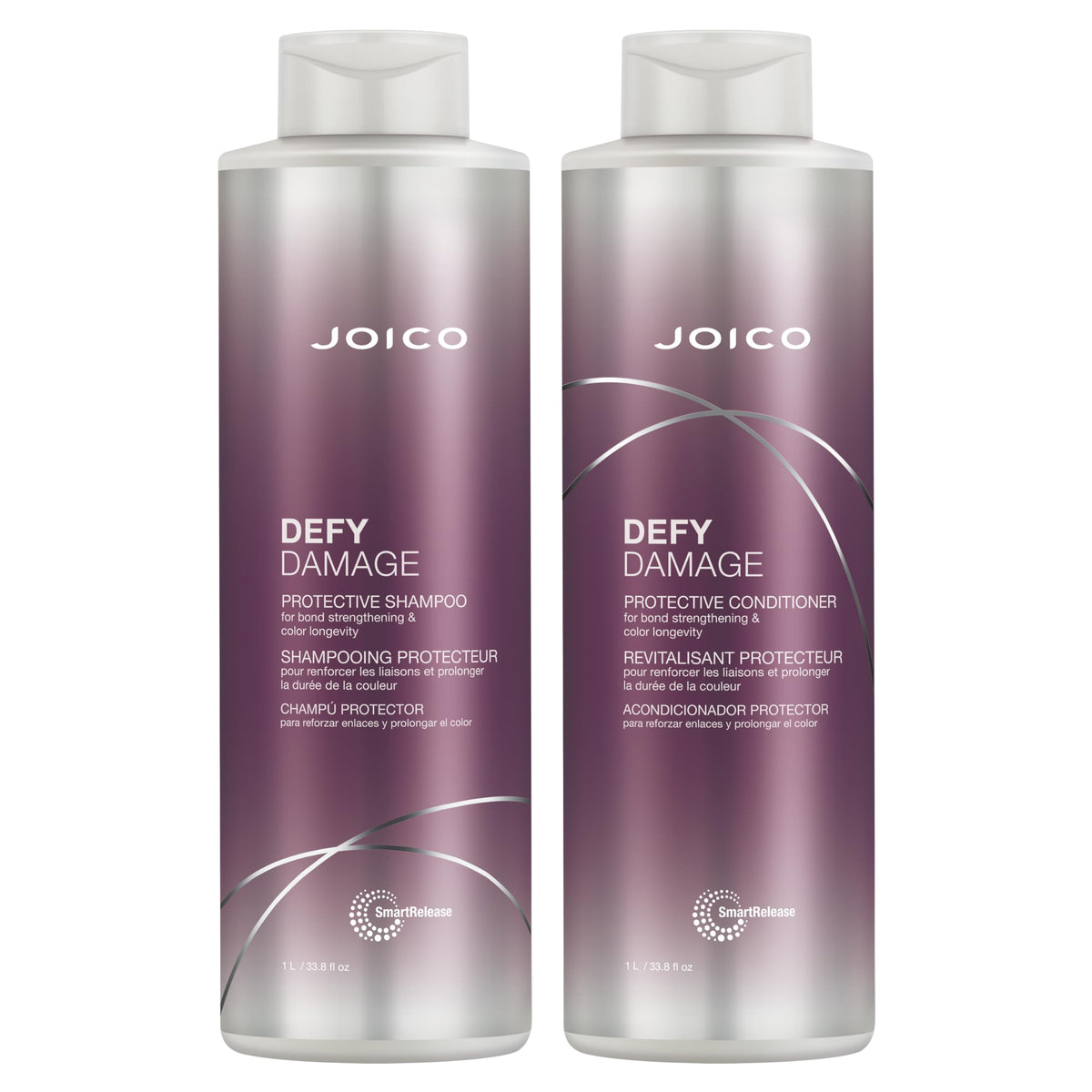 Joico Defy Damage shampoo bottle, 33 oz, highlighting color protection for vibrant hair.