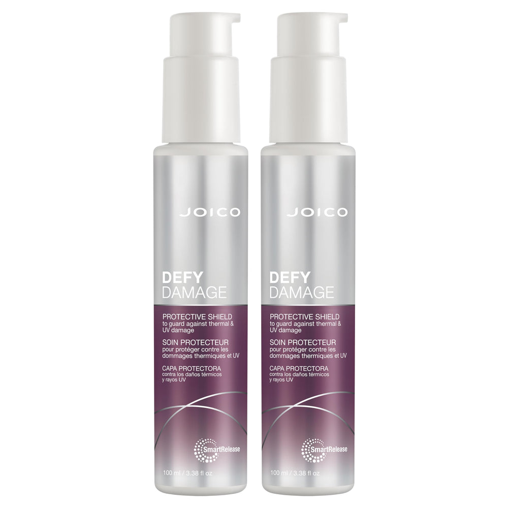 Joico Defy Damage Shield bottle front promotes UV and heat defense for damaged hair