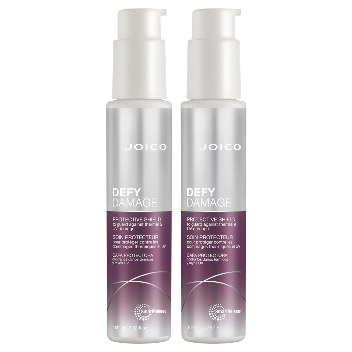 Joico Defy Damage Shield bottle front promotes UV and heat defense for damaged hair
