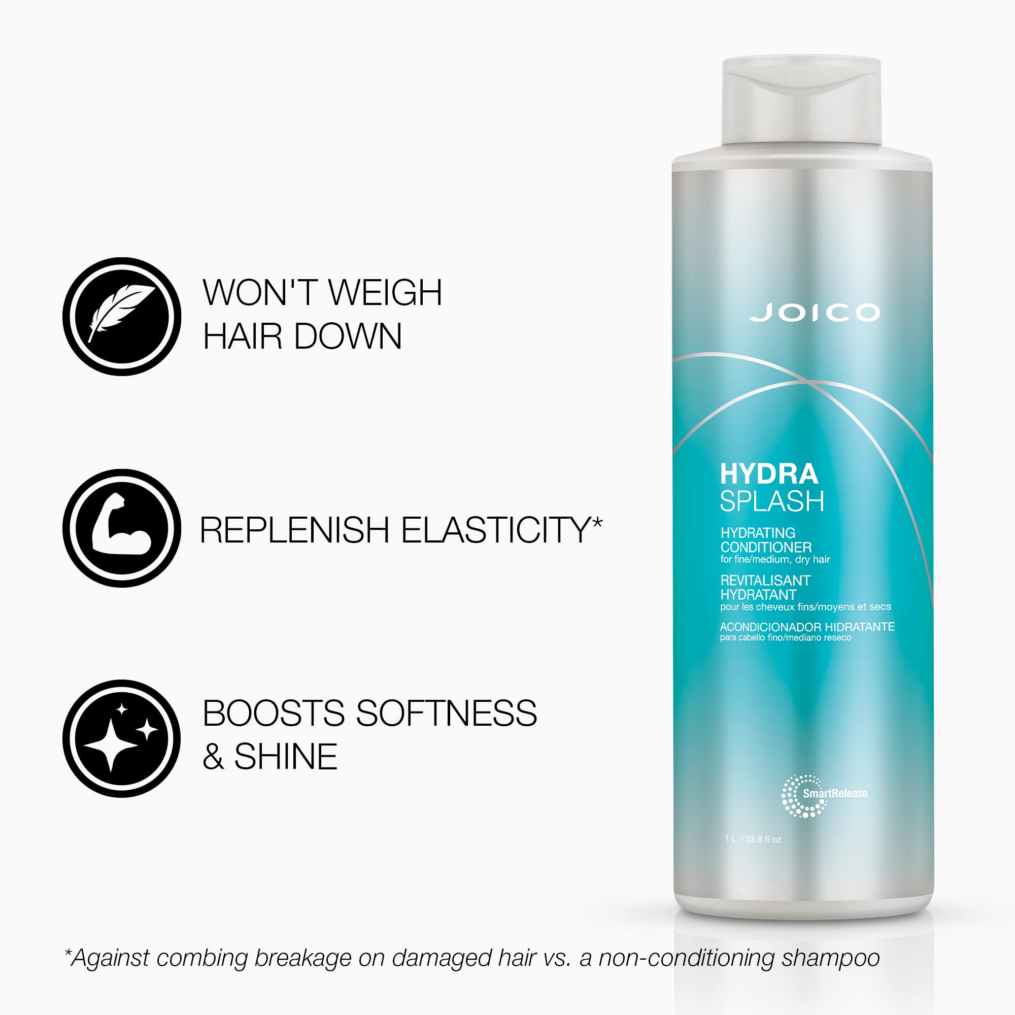 Joico HydraSplash conditioner detangles ultra-fine strands with smooth glide.
