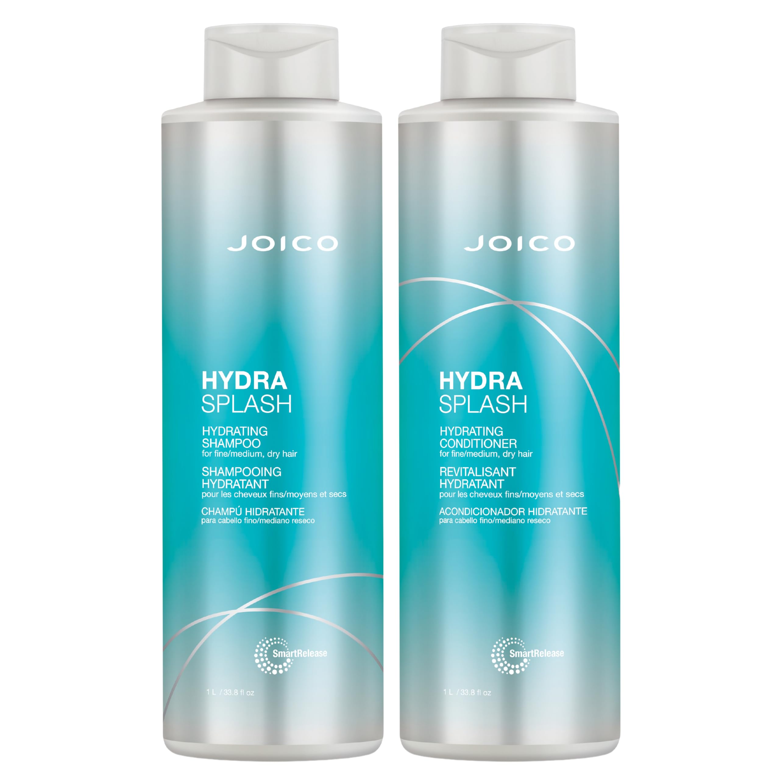 Joico HydraSplash shampoo bottle delivers lightweight hydration for fine hair.