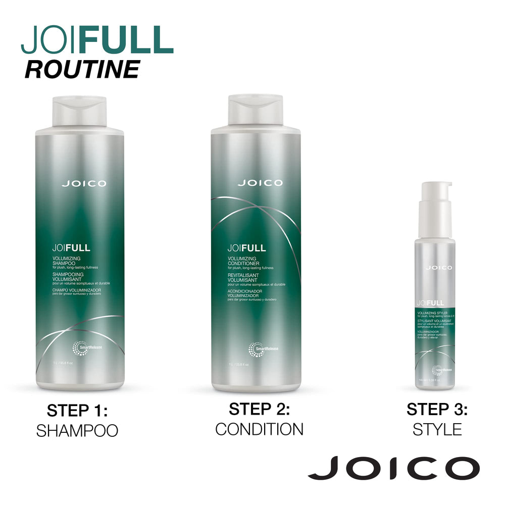Joico JoiFULL detangling action during brushing suggests smoother styling.