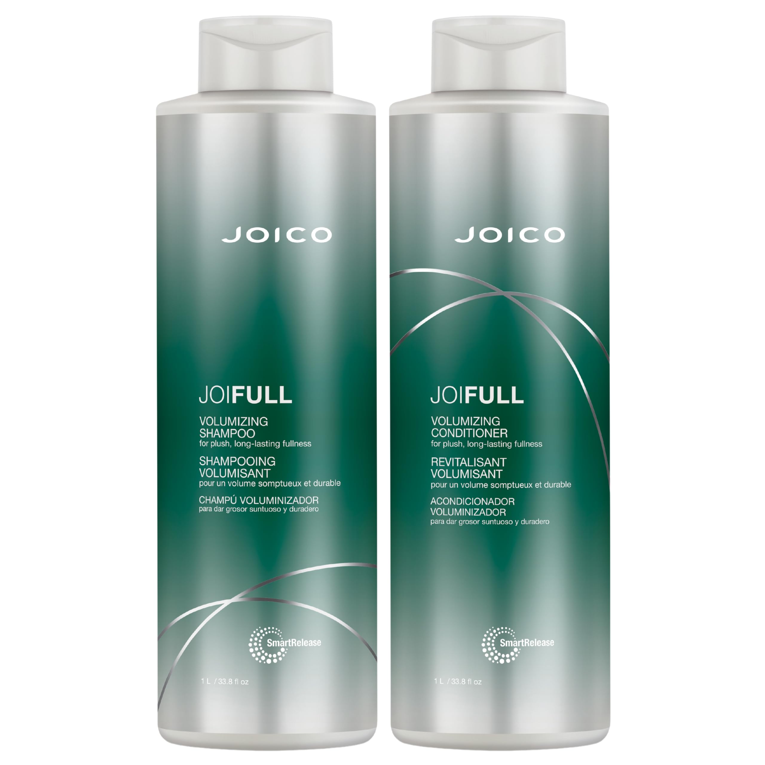 Joico JoiFULL shampoo bottle shows lightweight cleansing for airy volume.