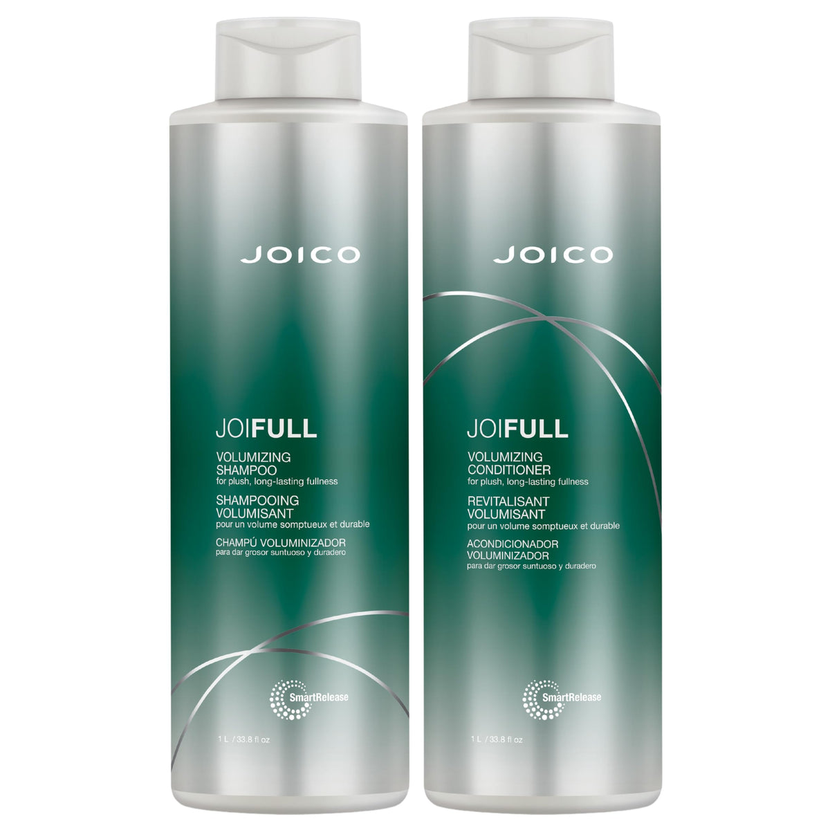 Joico JoiFULL shampoo bottle shows lightweight cleansing for airy volume.