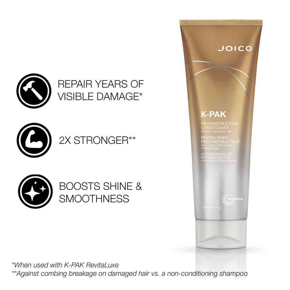 Joico K-PAK Bio-Advanced Peptide Keratin Complex illustration highlights rebuilding support.