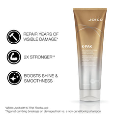 Joico K-PAK Bio-Advanced Peptide Keratin Complex illustration highlights rebuilding support.