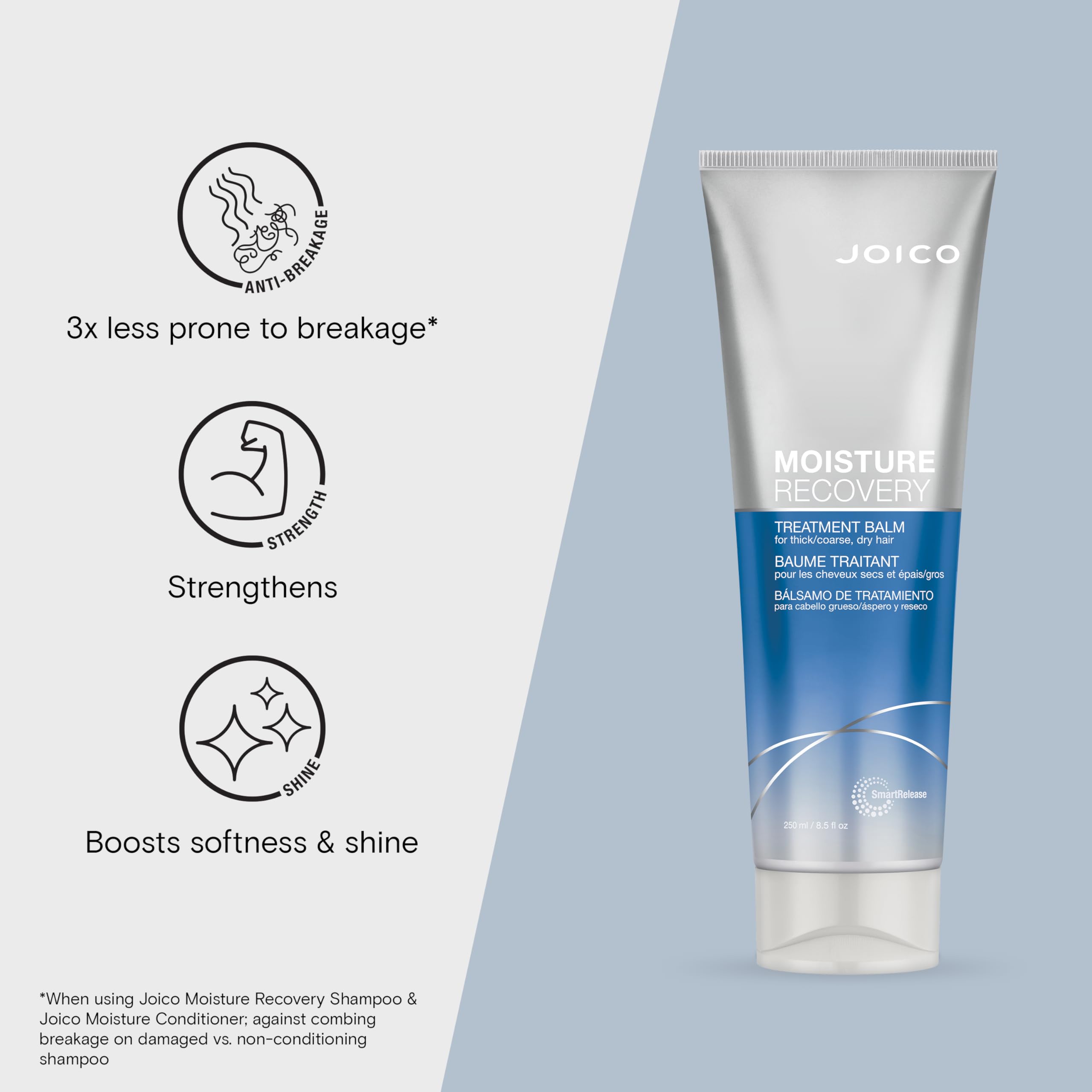Ingredients focus for Joico Moisture Recovery Balm highlighting jojoba oil and shea butter benefits