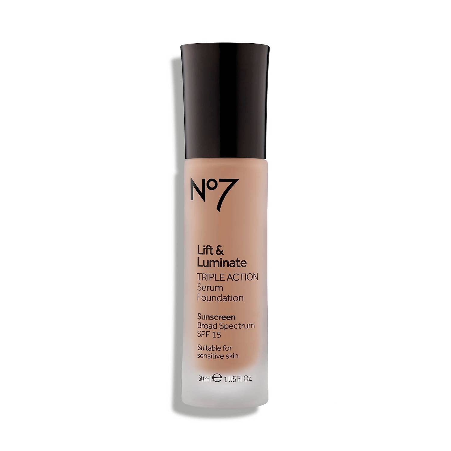 Flacon JoJo Siwa No7 Lift & Luminate Sérum Fond de Teint avec fini lumineux.