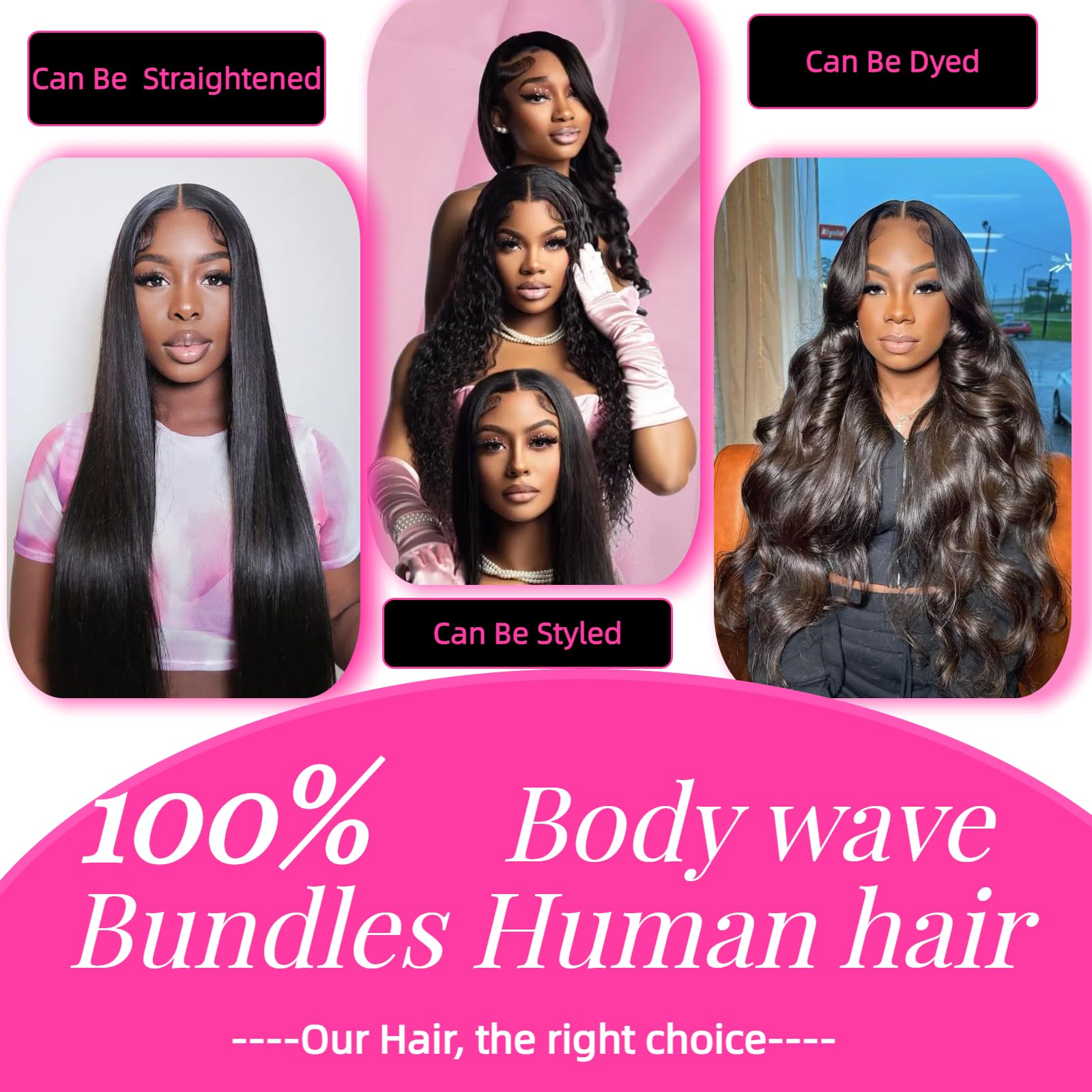 Jolanly full-head installation options: sew-in, clip-in, or glue.