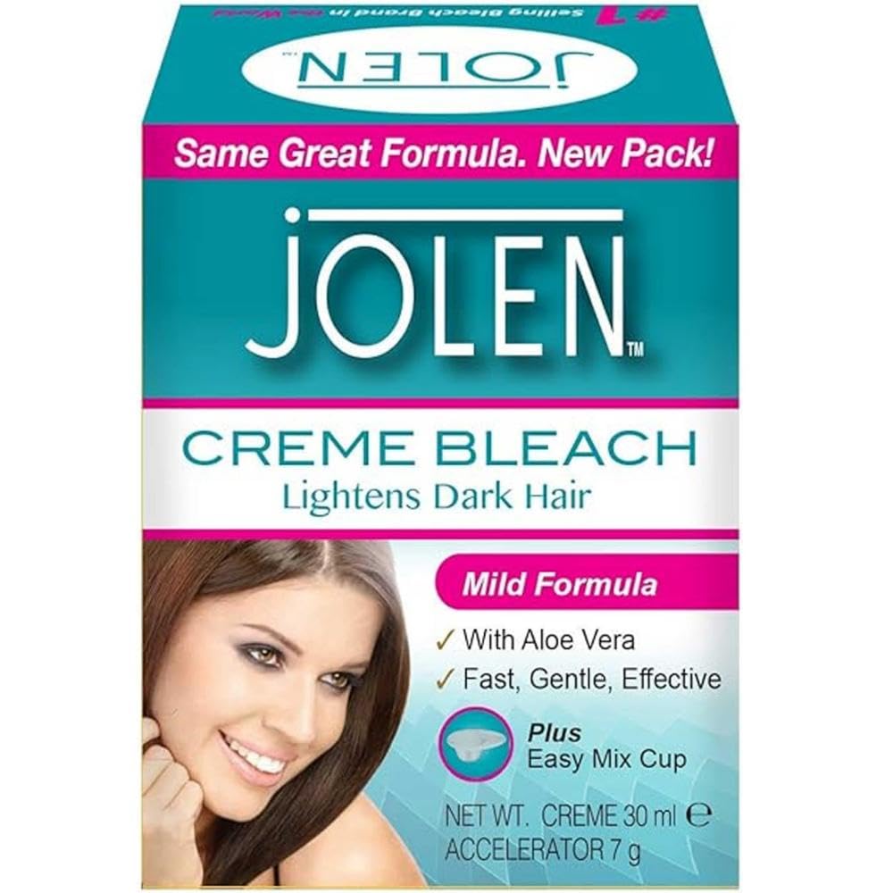 Jolen Creme Bleach Plus Aloe Vera 1oz bottle with no-drip formula for easy use