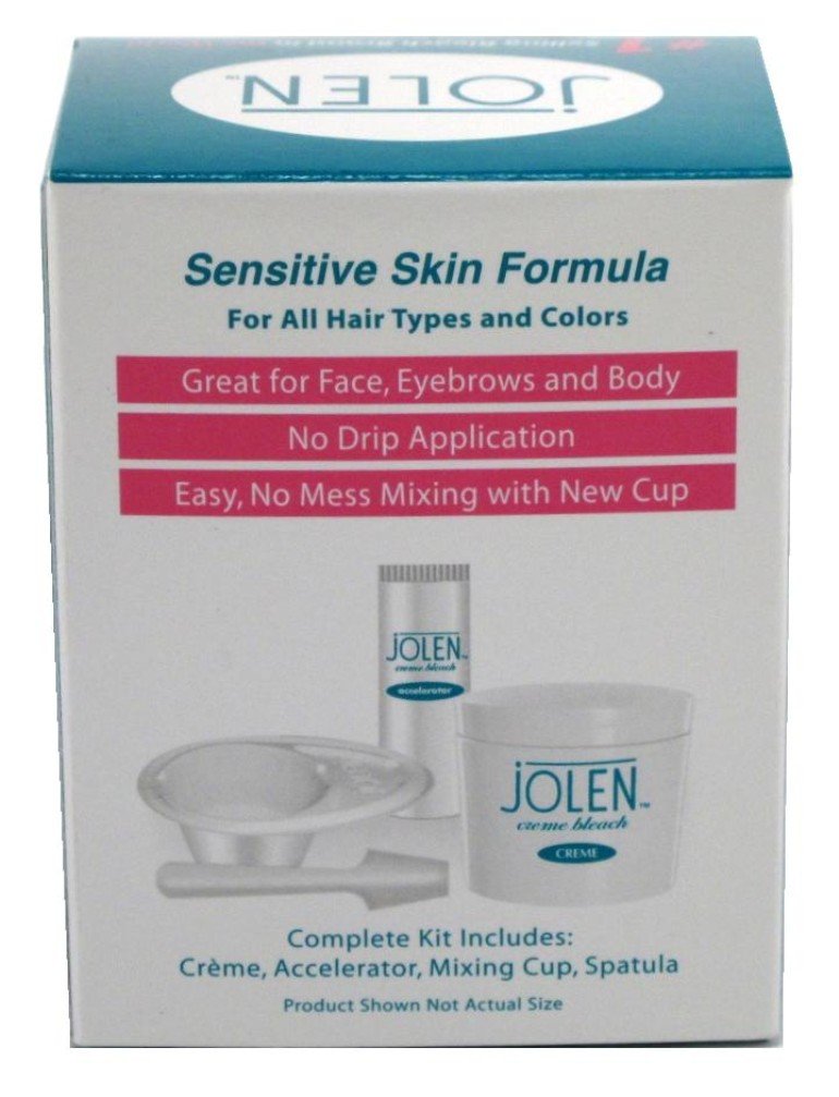 Jolen Creme Bleach Sensitive Aloe application spatula with cream tube.