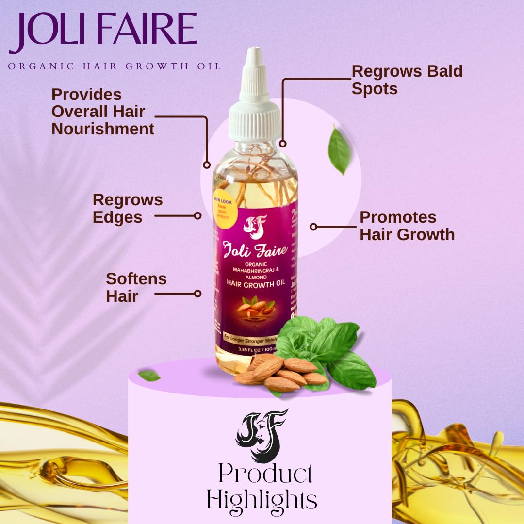 Joli Faire Hair Growth Oil dropper close-up highlighting natural ingredients.