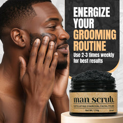 Product in hands illustrating easy circular massage for exfoliation