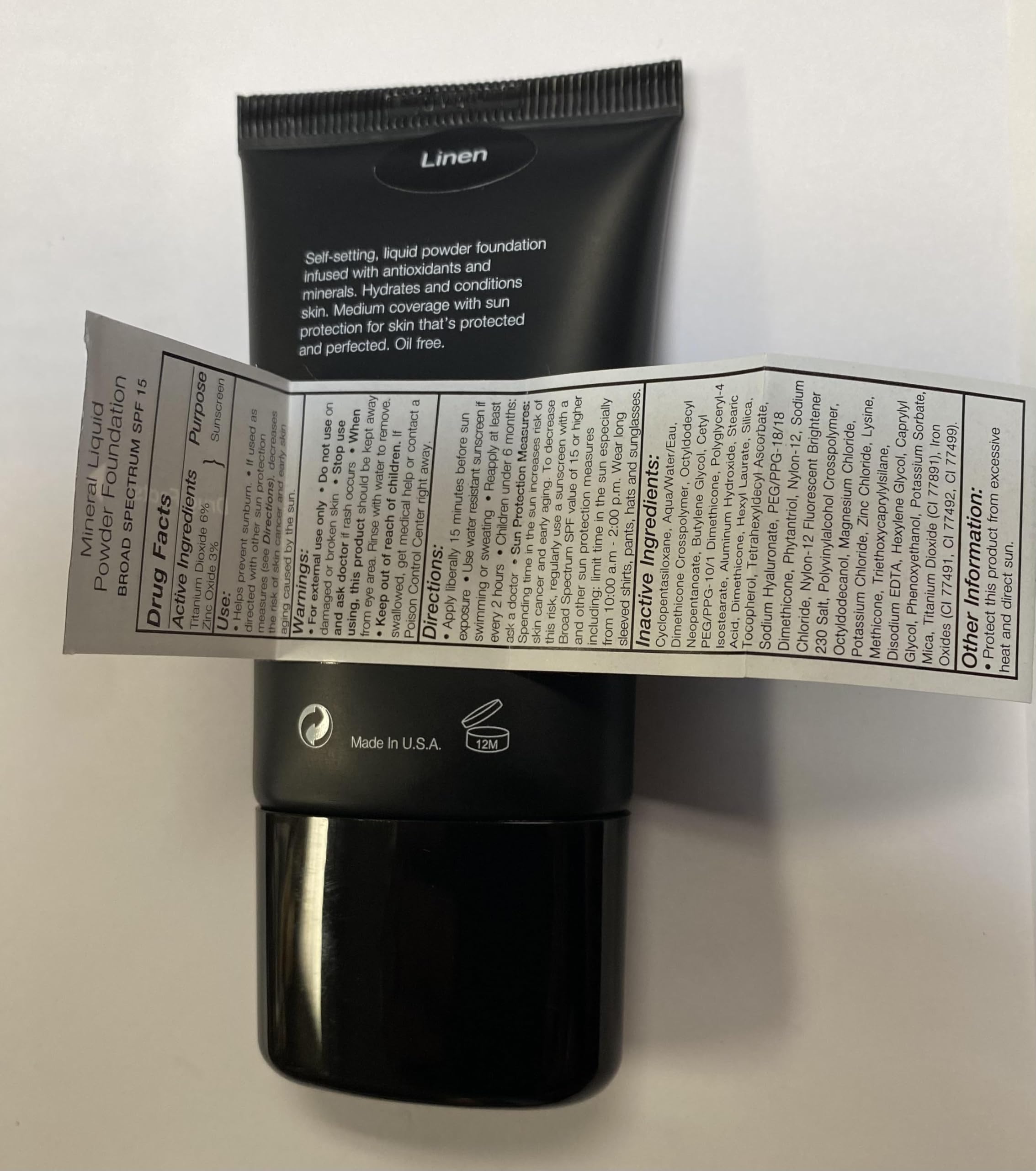 Jolie Mineral Liquid Powder Foundation SPF 15 contains Vitamin A for conditioning skin.