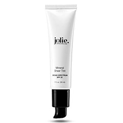 JOLIE Mineral Sheer Tint SPF 20 on the skin provides a natural, dewy finish.