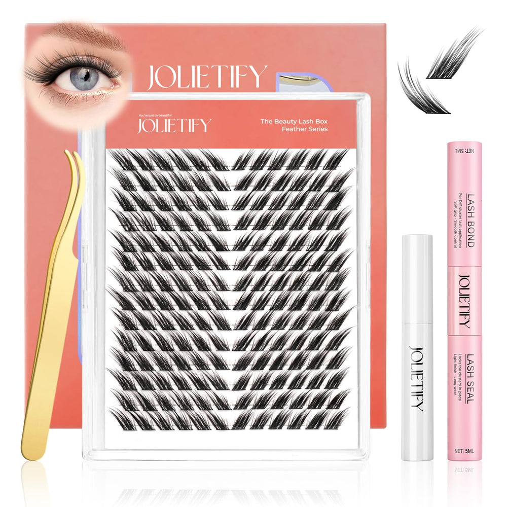 Jolietify Lash Extension Kit shows foxy layered style for a natural, lightweight look at home