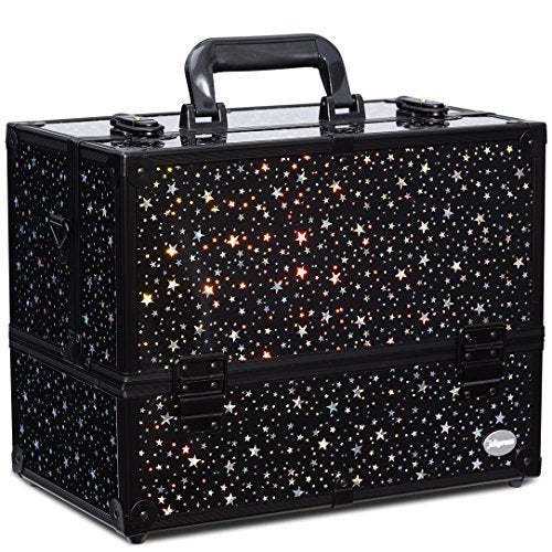 Joligrace makeup case with 6 trays and star pattern for organized beauty on the go.