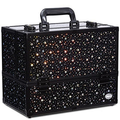 Joligrace makeup case with 6 trays and star pattern for organized beauty on the go.